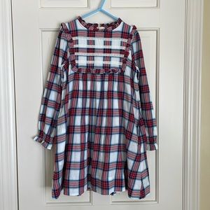 Cream, red, blue tartan 100% cotton flannel girls dress, size 8/9